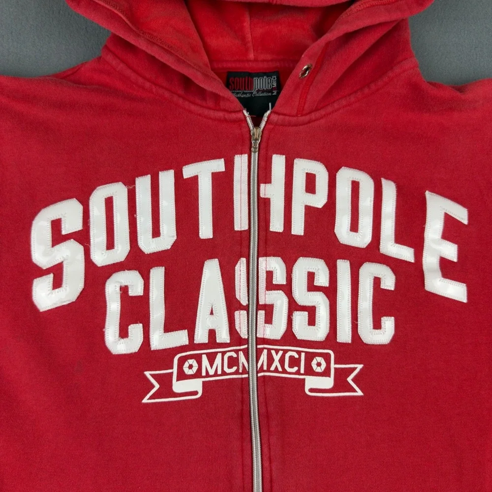 Southpole Classic Red Full Zip Hoodie Mens Large Y2K Streetwear Graphic Logo